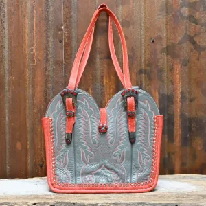 Purse- Cowboy Boot Top w/ buckles- red and gray