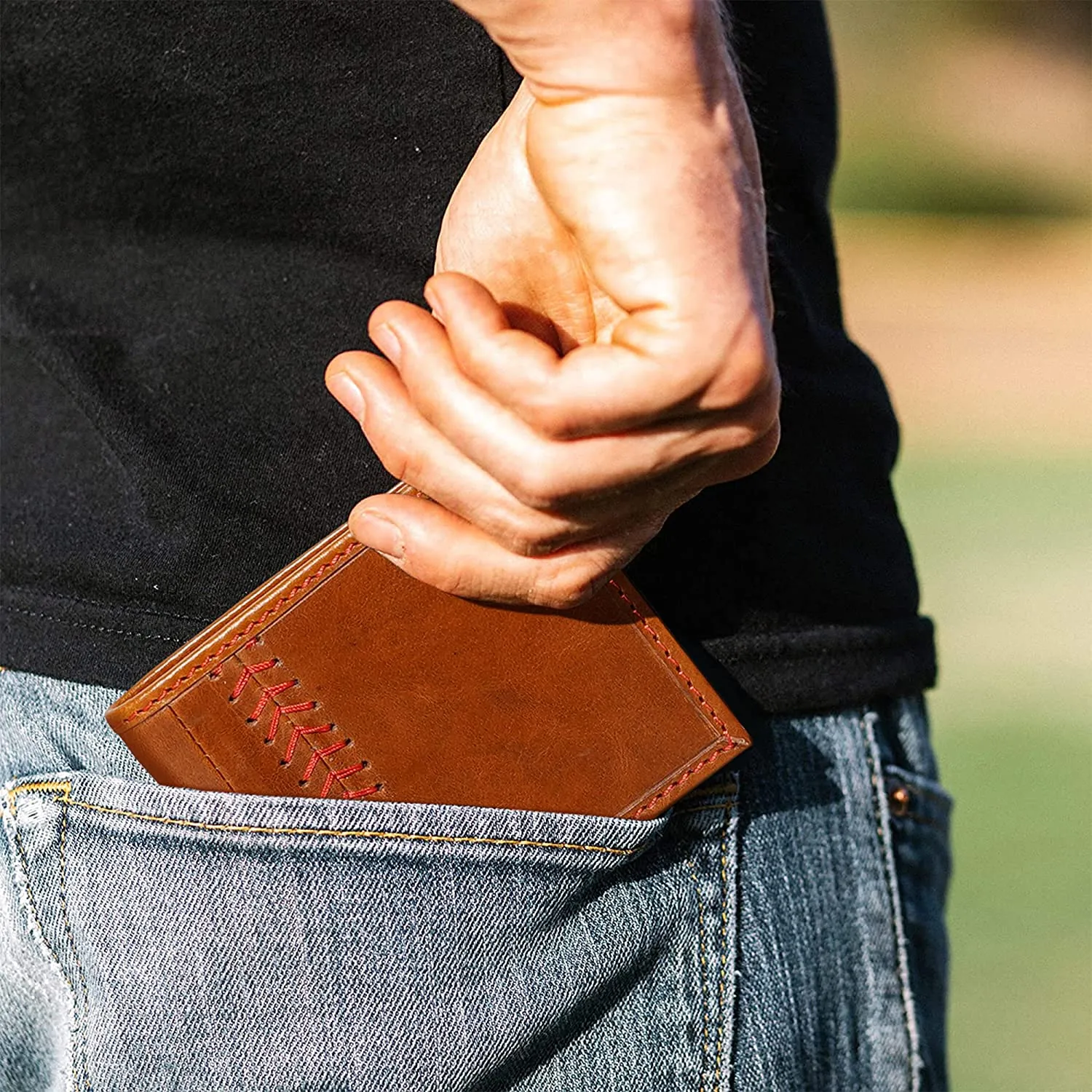 RAWHYD - Baseball Stitch Bi-fold Leather Wallet - 3 4/8" x 4 5/8"