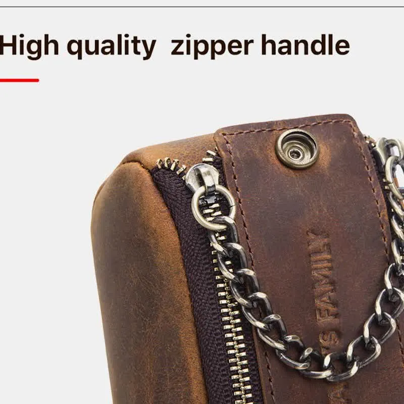 Retro Genuine Leather Multipurpose Zipper Makeup Pouch Bag Pencil Case