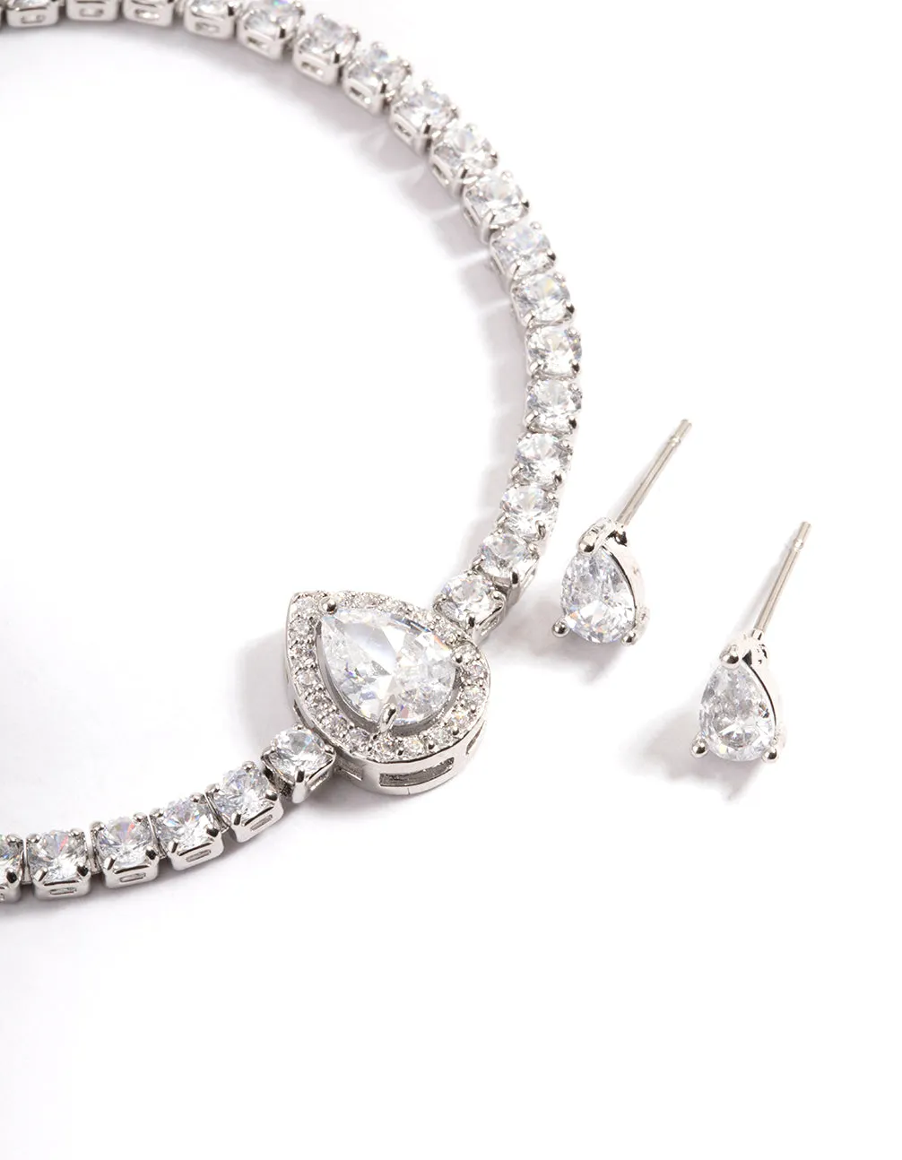 Rhodium Diamond Simulant Oval Stone & Bracelet Set