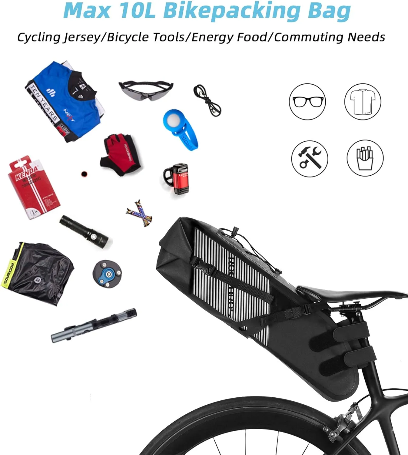 ROCKBROS Waterproof Bikepacking Saddle Bag 14L Adjustable Capacity Easy Install