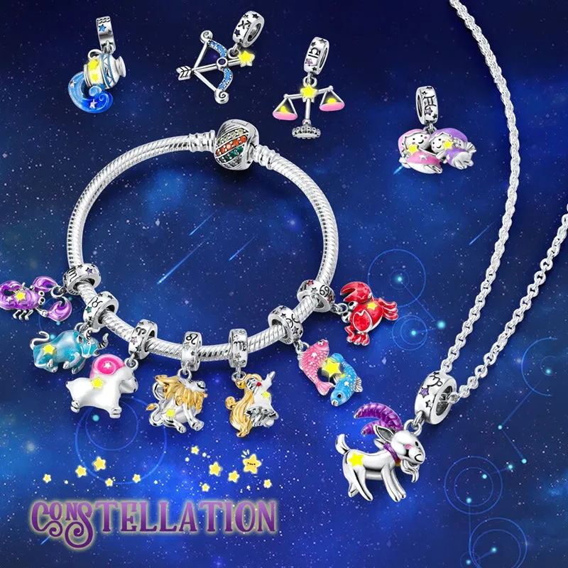 S925 Silver Zodiac Signs Luminous Charms Grow in the Dark For Bracelet and Necklace