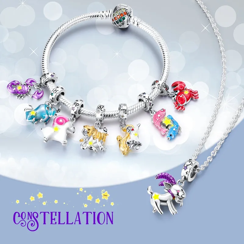 S925 Silver Zodiac Signs Luminous Charms Grow in the Dark For Bracelet and Necklace