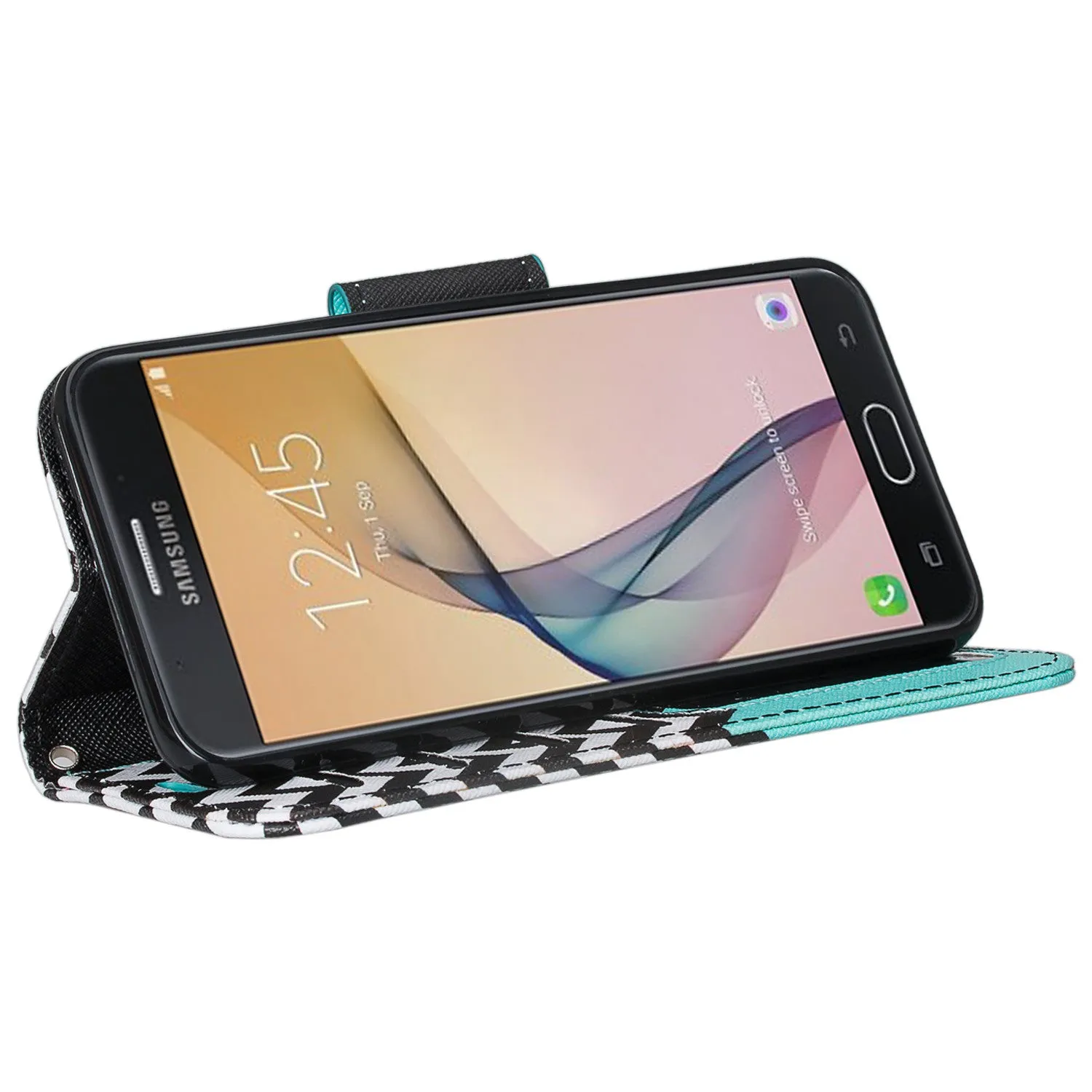 Samsung  Galaxy J5 Prime Case, Wrist Strap Magnetic Fold[Kickstand] Pu Leather Wallet Case with ID & Credit Card Slots for Samsung  Galaxy J5 Prime - Teal Anchor