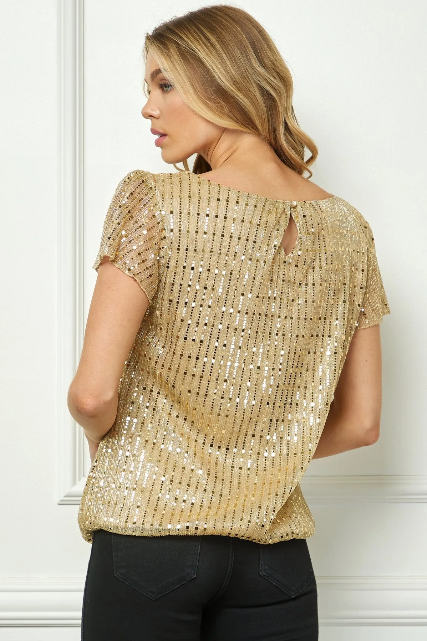 Short Flutter Sleeve Bubble Blouse