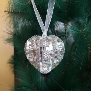 Silver Beaded Dazzling Heart- Handcrafted Christmas Ornament