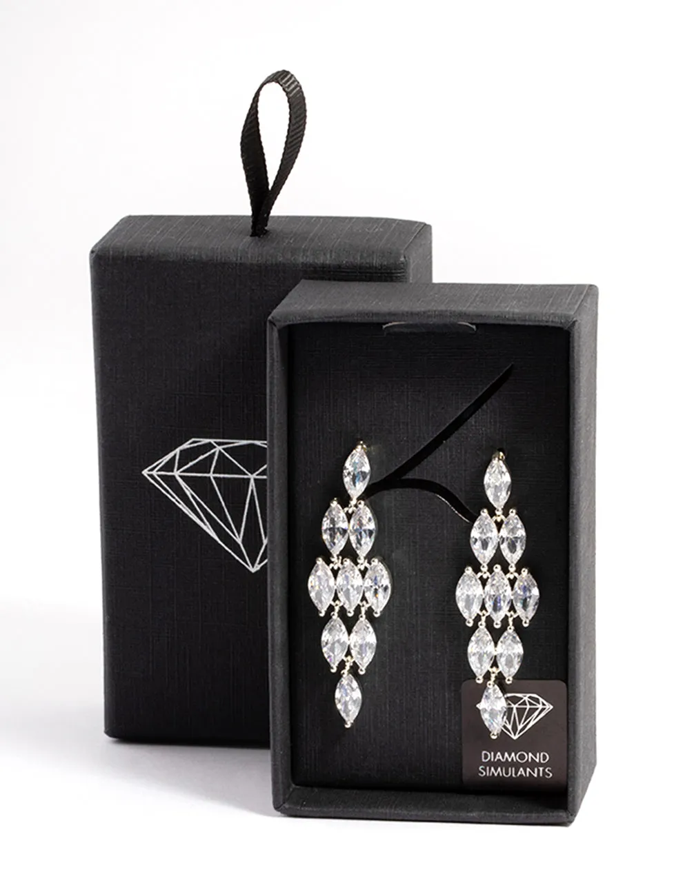 Silver Diamond Simulant Oval Waterfall Drop Earrings
