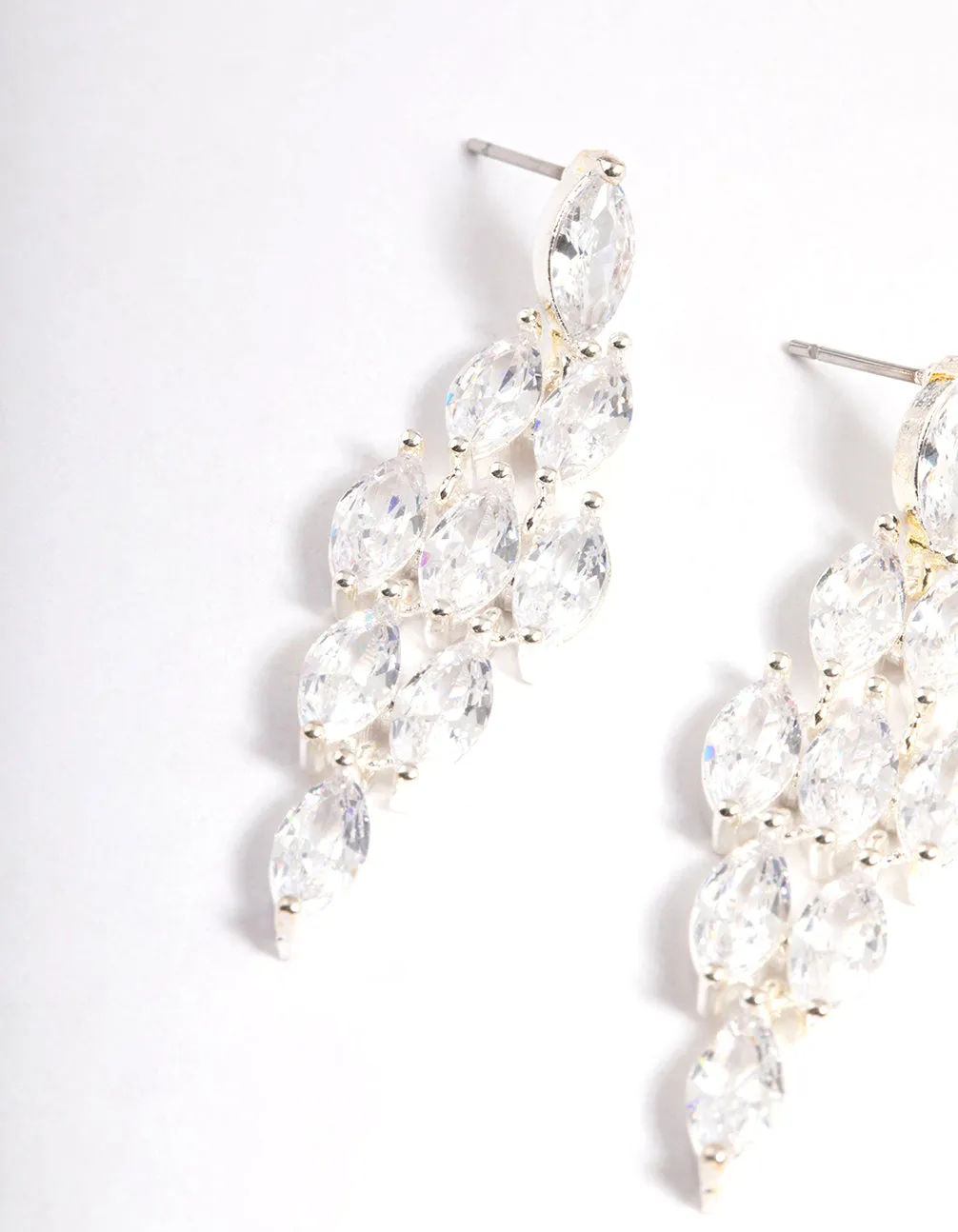 Silver Diamond Simulant Oval Waterfall Drop Earrings