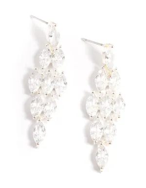 Silver Diamond Simulant Oval Waterfall Drop Earrings