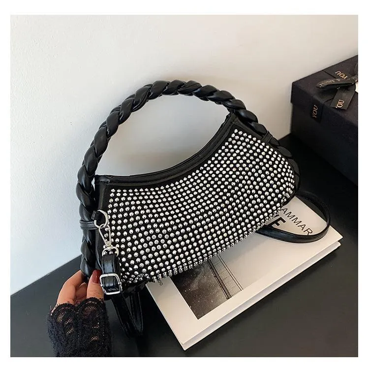 Small Hobo Bag Studded Decor Chain Strap