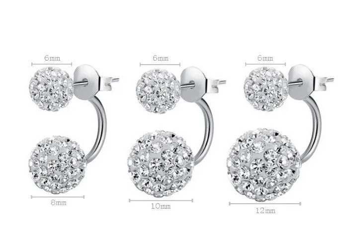 Sparkly White Disco Ball Style Sterling Silver Stud Earrings/Ear Studs for women
