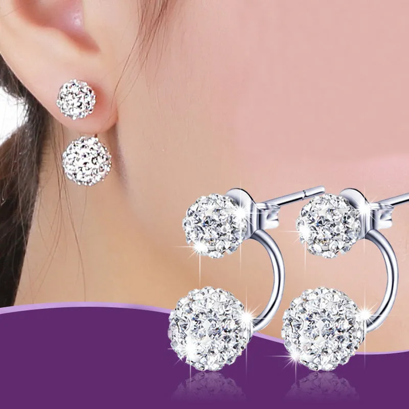 Sparkly White Disco Ball Style Sterling Silver Stud Earrings/Ear Studs for women