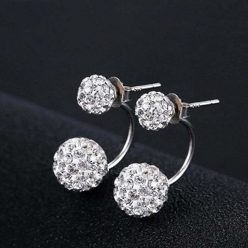 Sparkly White Disco Ball Style Sterling Silver Stud Earrings/Ear Studs for women