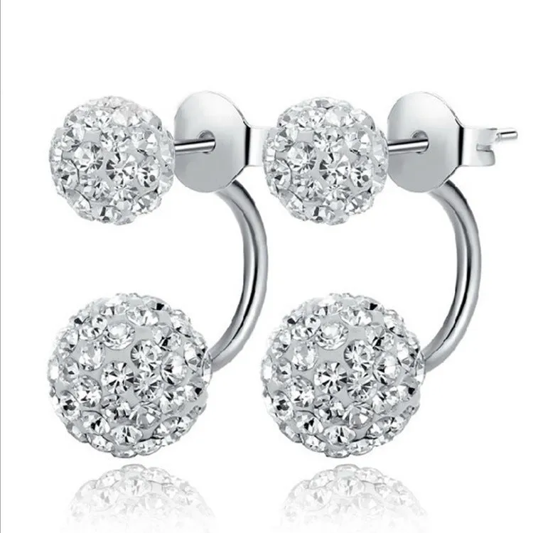 Sparkly White Disco Ball Style Sterling Silver Stud Earrings/Ear Studs for women