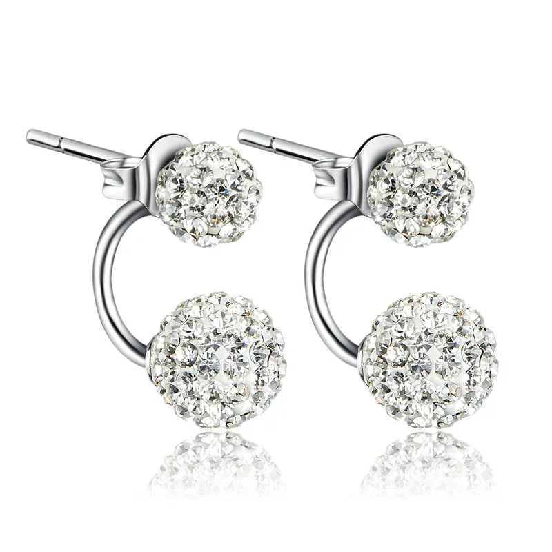 Sparkly White Disco Ball Style Sterling Silver Stud Earrings/Ear Studs for women