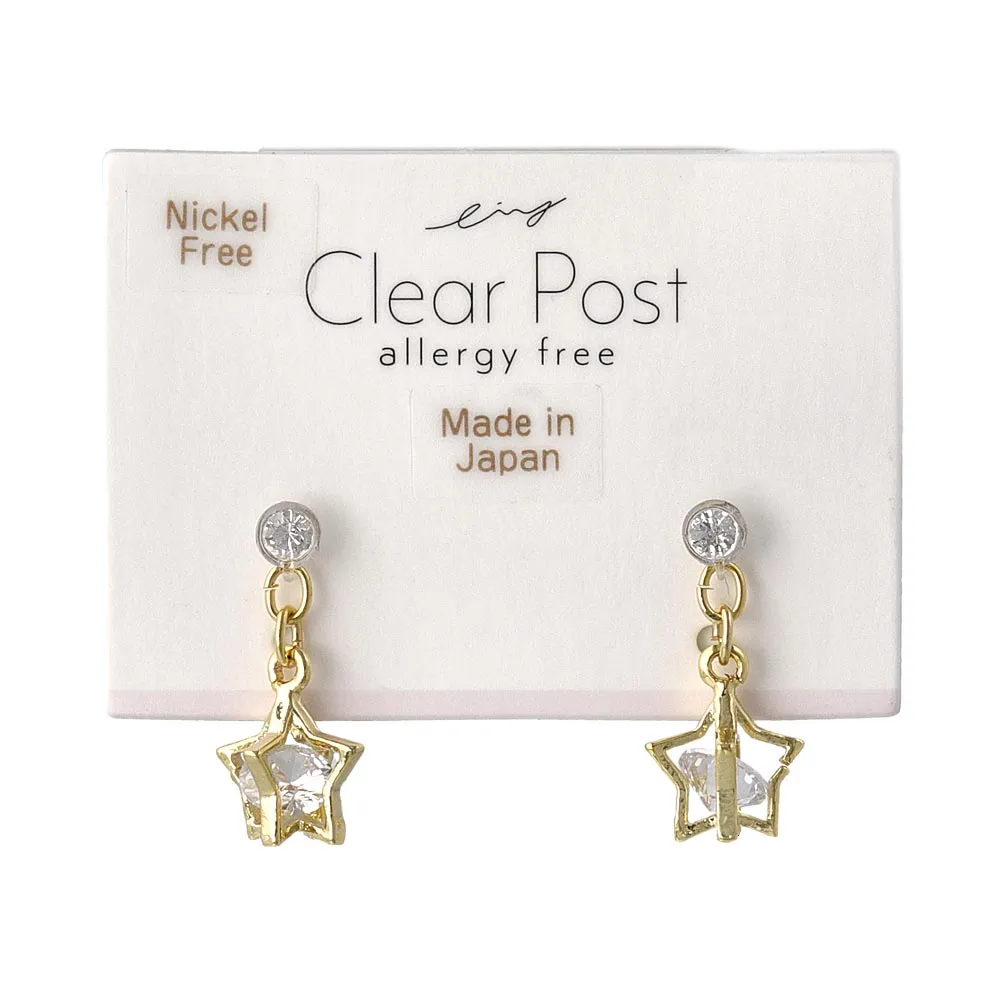 Star Cage Stone Drop Plastic Earrings