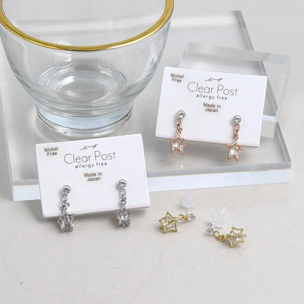 Star Cage Stone Drop Plastic Earrings
