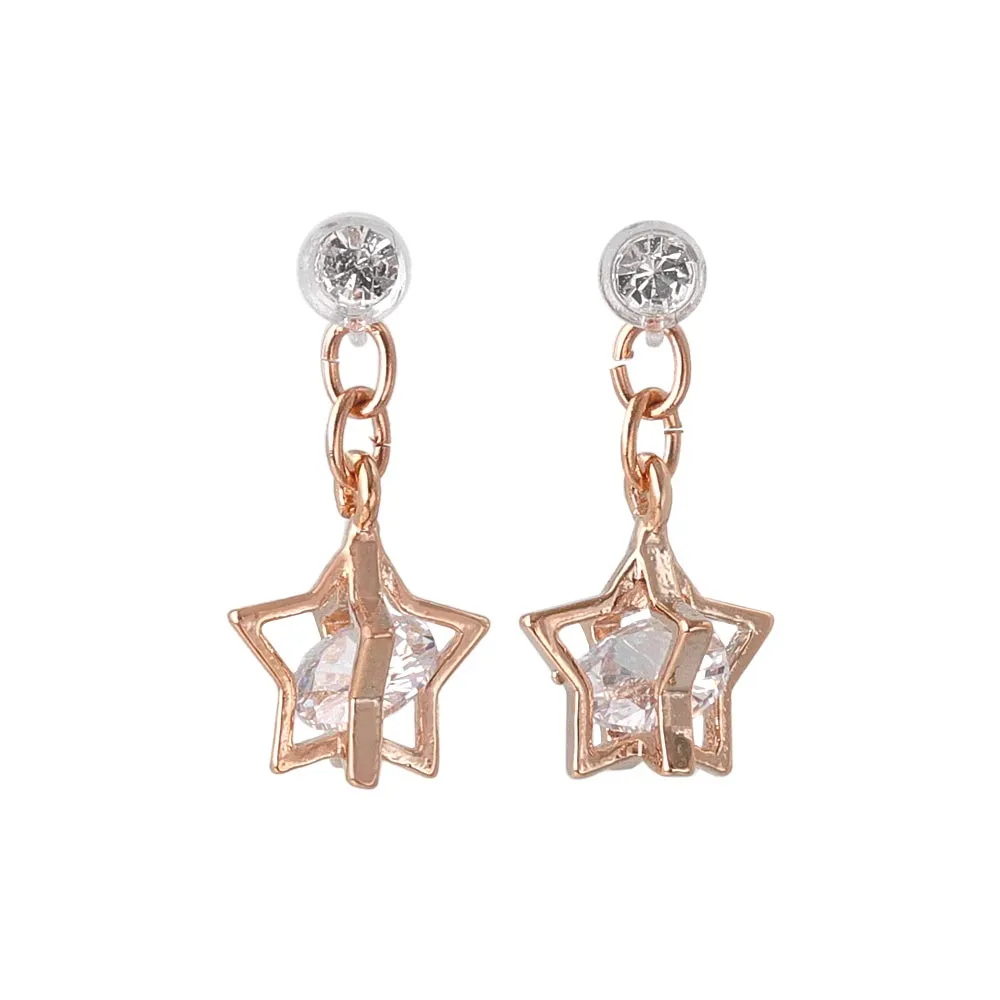 Star Cage Stone Drop Plastic Earrings