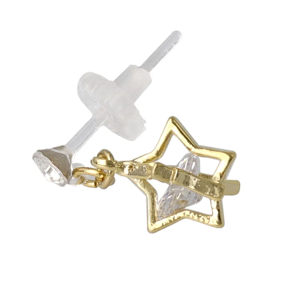 Star Cage Stone Drop Plastic Earrings