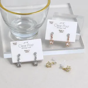 Star Cage Stone Drop Plastic Earrings