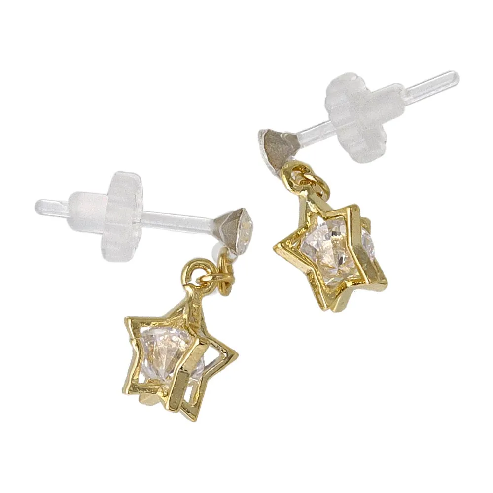 Star Cage Stone Drop Plastic Earrings