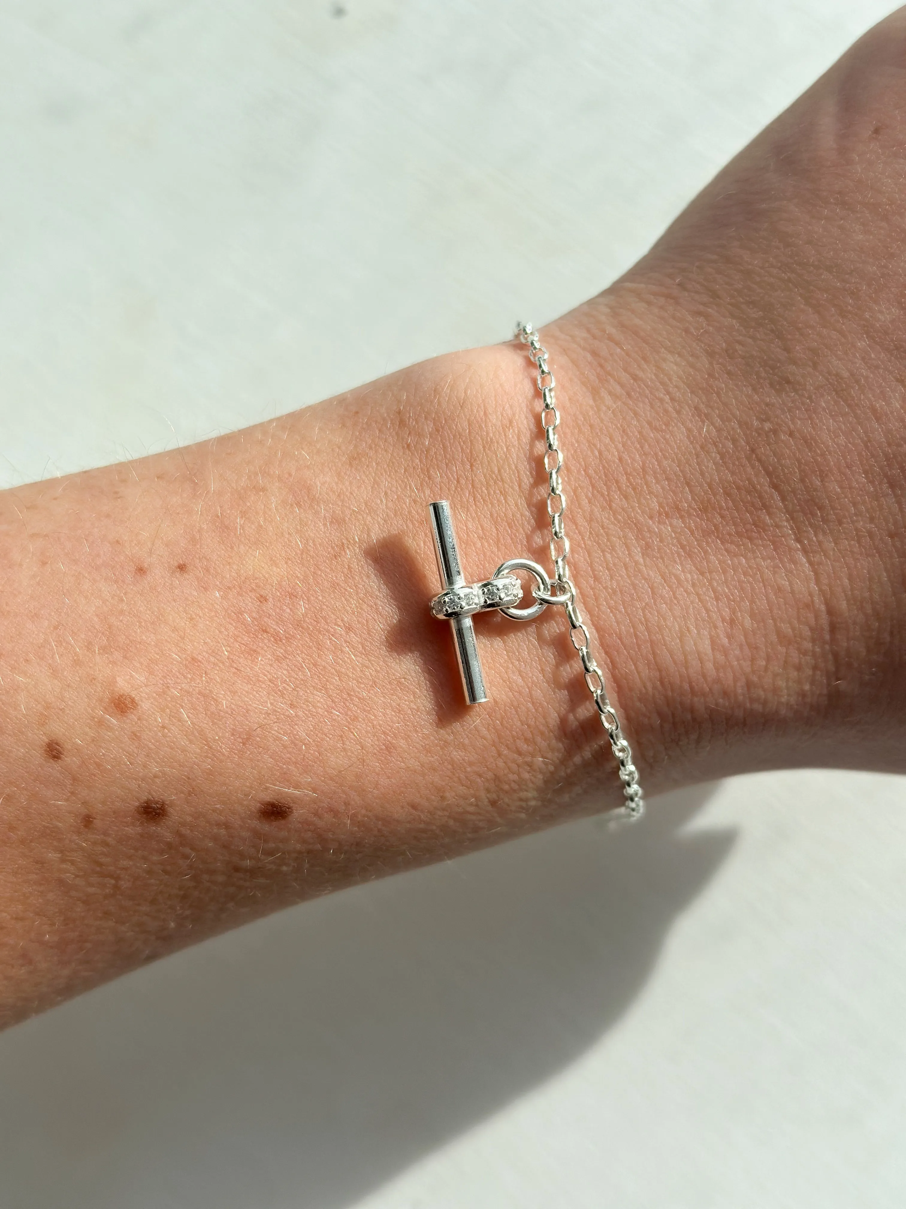 Sterling Silver Cz T-Bar Bracelet