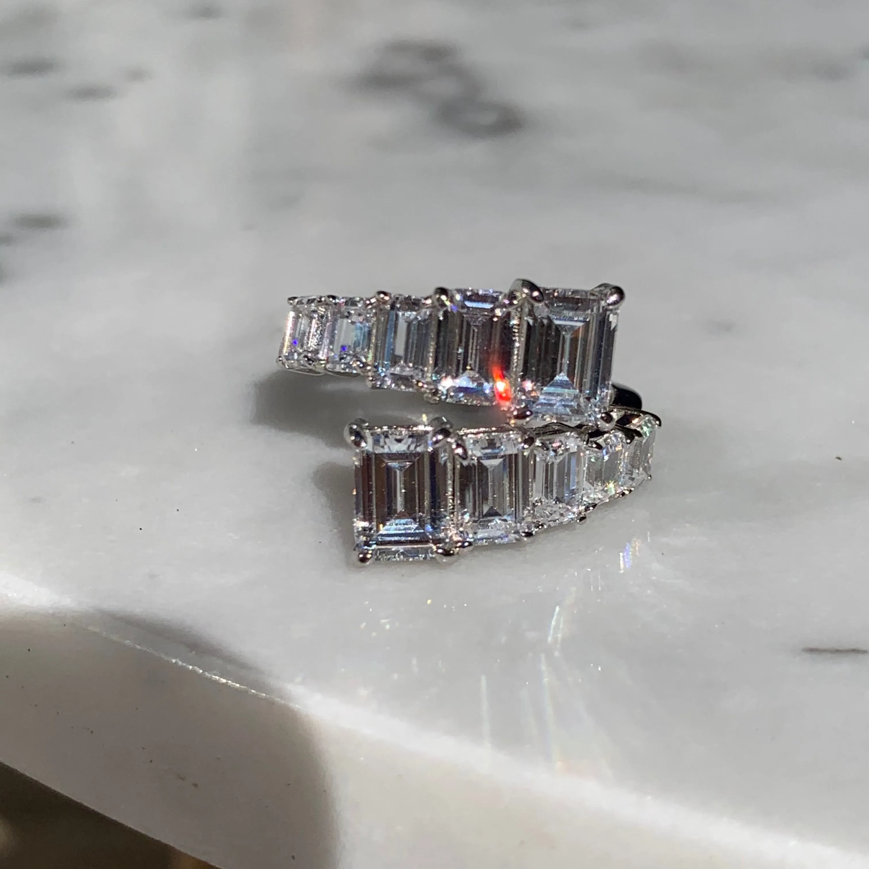 Sterling silver emerald cut cz diamond wrap ring