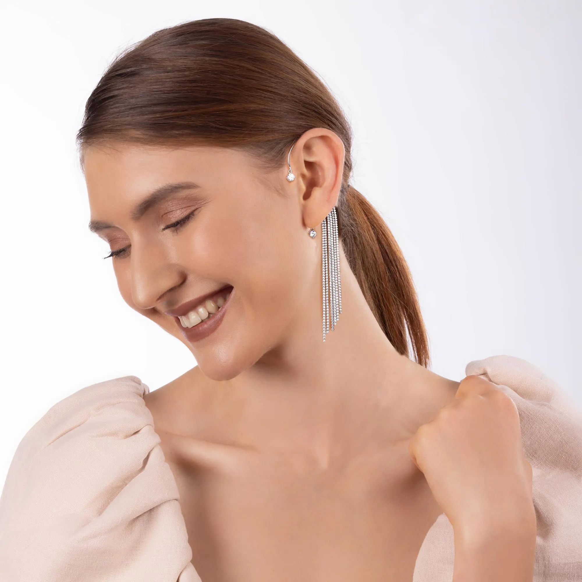 Sterling Silver Hypoallergenic Dazzling Dangler Ear Cuff