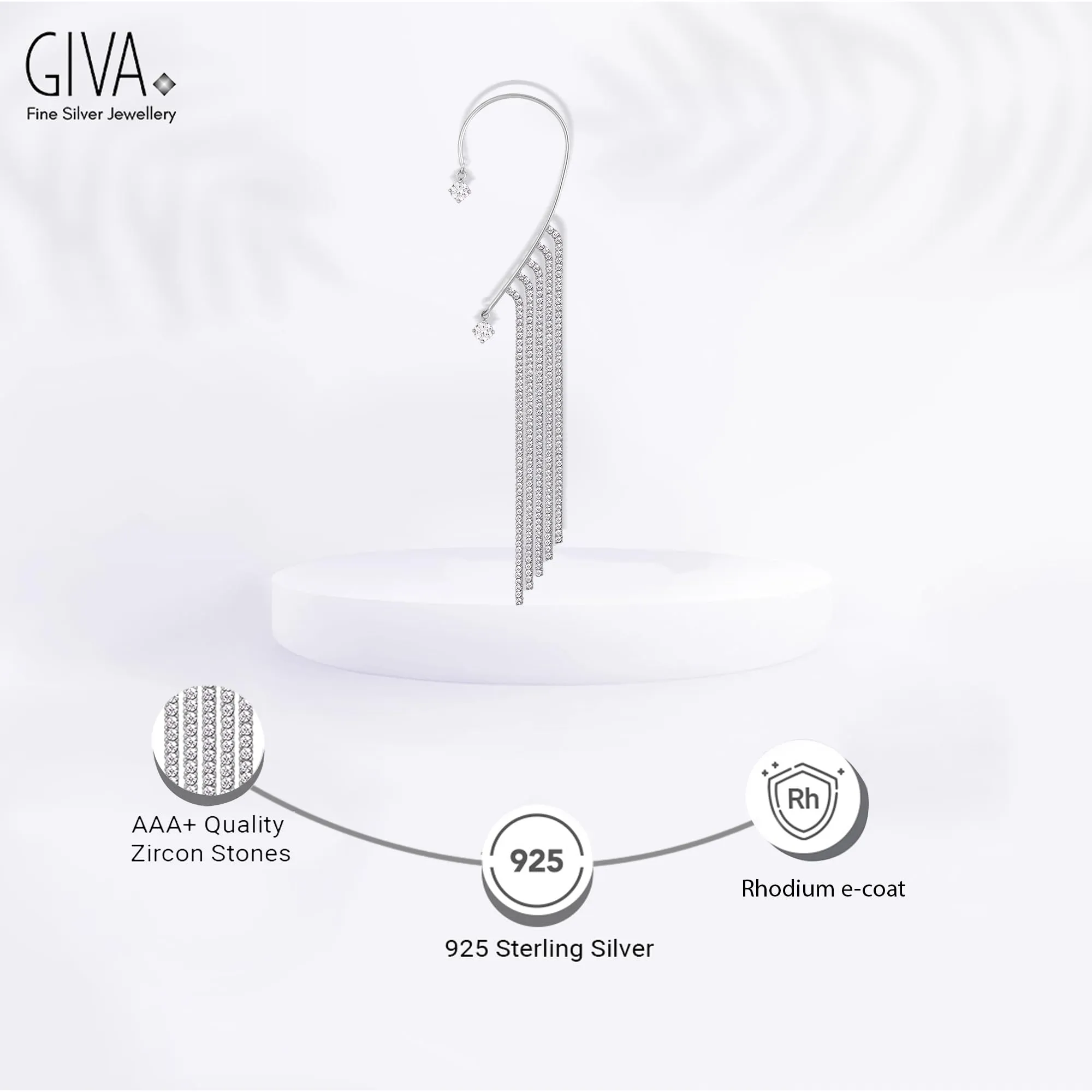 Sterling Silver Hypoallergenic Dazzling Dangler Ear Cuff