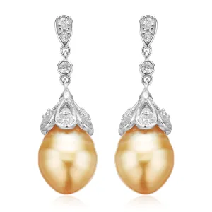 Sterling Silver Pearl & Cubic Zirconia Drop Earrings