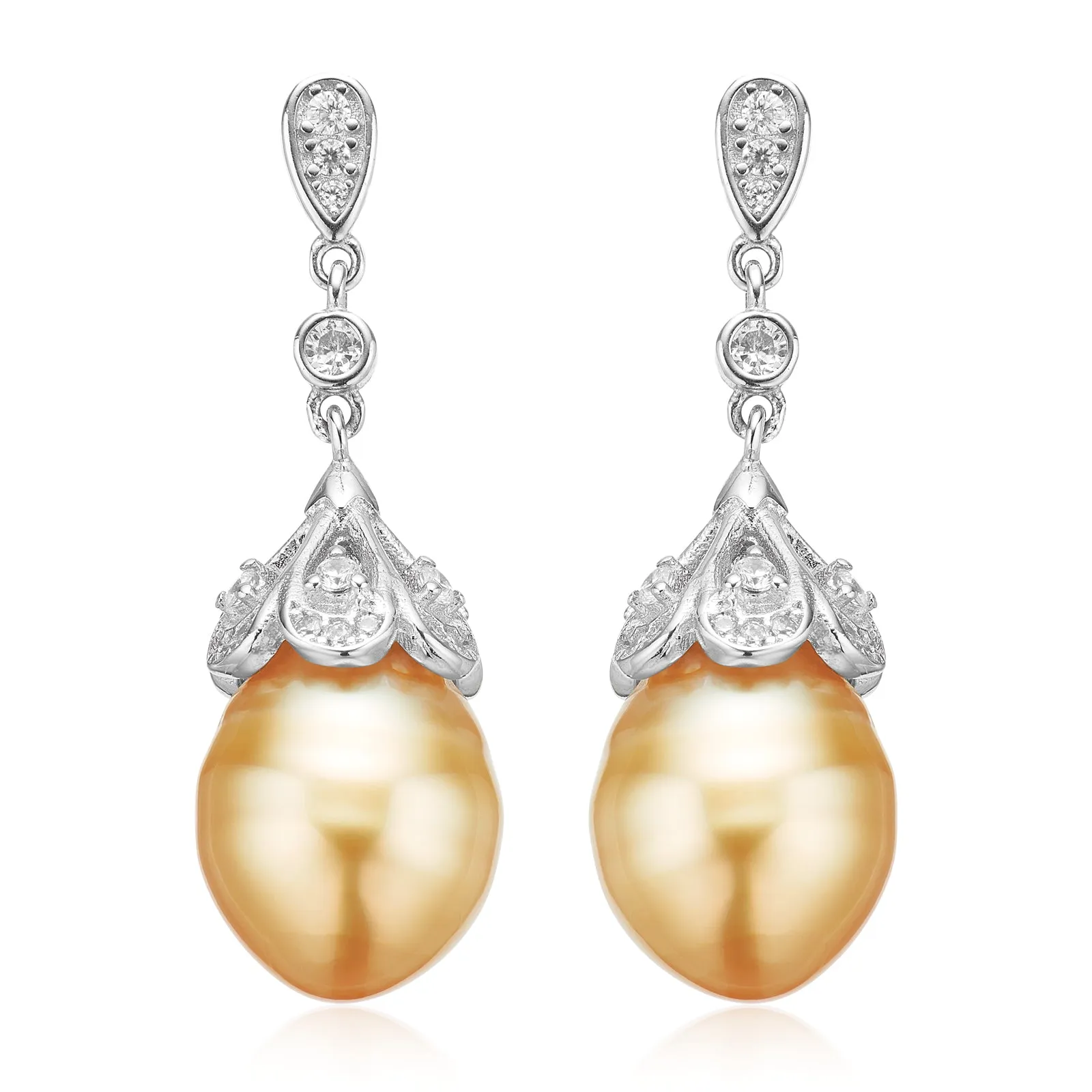 Sterling Silver Pearl & Cubic Zirconia Drop Earrings