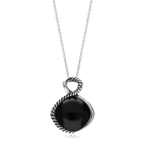 Sterling Silver Whitby Jet Half Rope Edge Round Pendant
