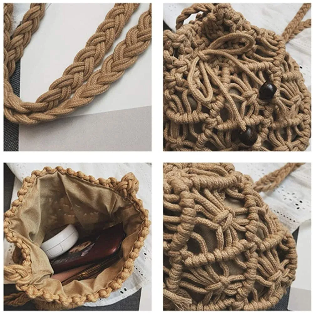 Straw Weave Drawstring Crossbody  Handbag