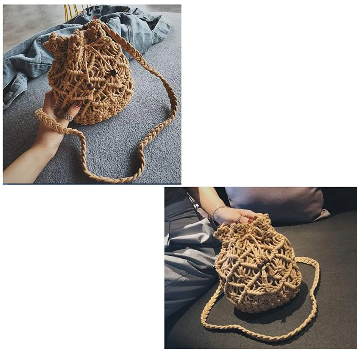Straw Weave Drawstring Crossbody  Handbag