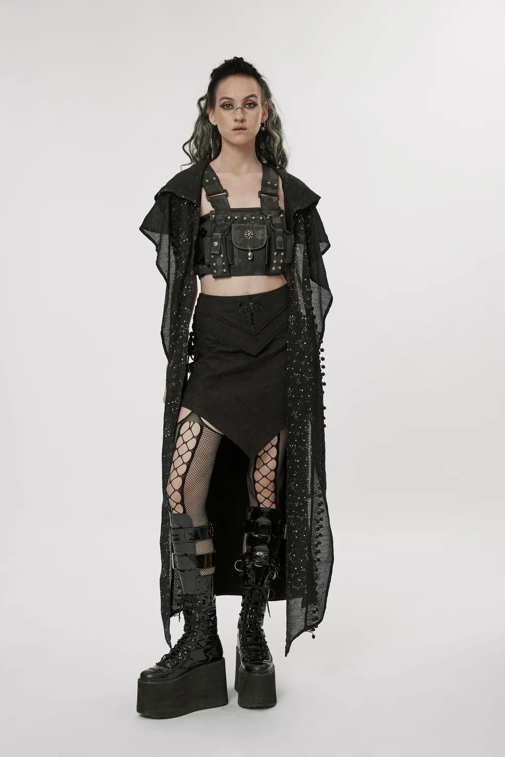 Stylish Female Punk Black Skull Studded Strap Bag