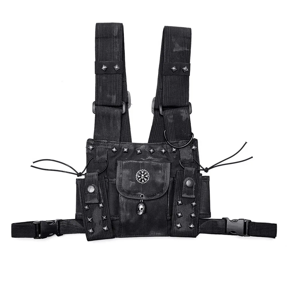 Stylish Female Punk Black Skull Studded Strap Bag