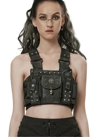 Stylish Female Punk Black Skull Studded Strap Bag