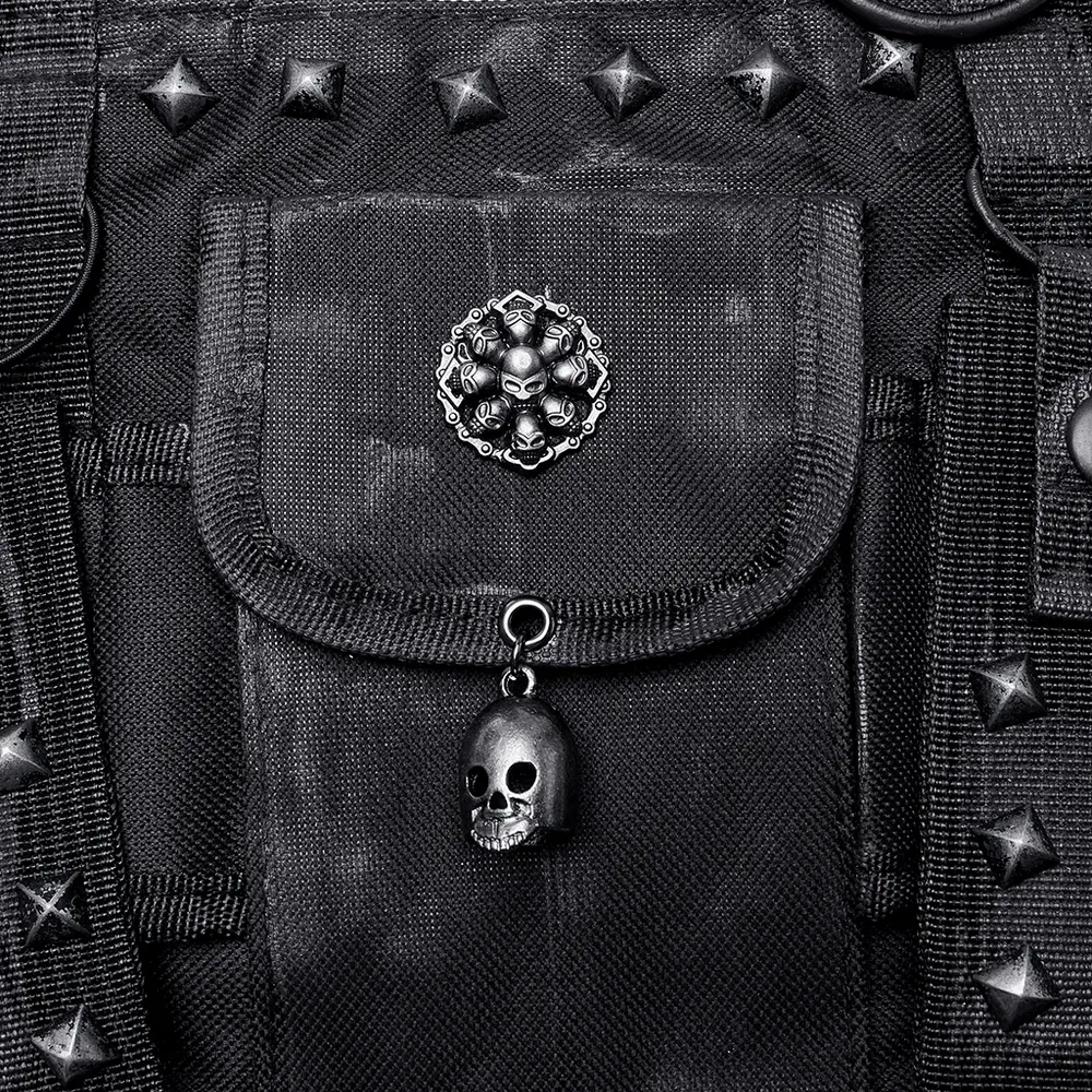Stylish Female Punk Black Skull Studded Strap Bag