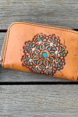 Summer Mini Zip Round Wallet- Vintage Tan