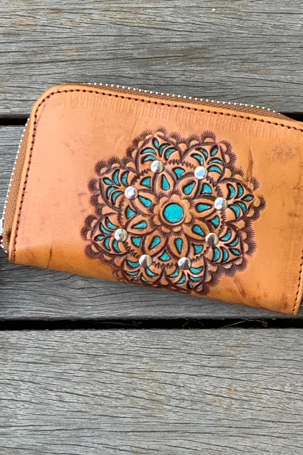 Summer Mini Zip Round Wallet- Vintage Tan