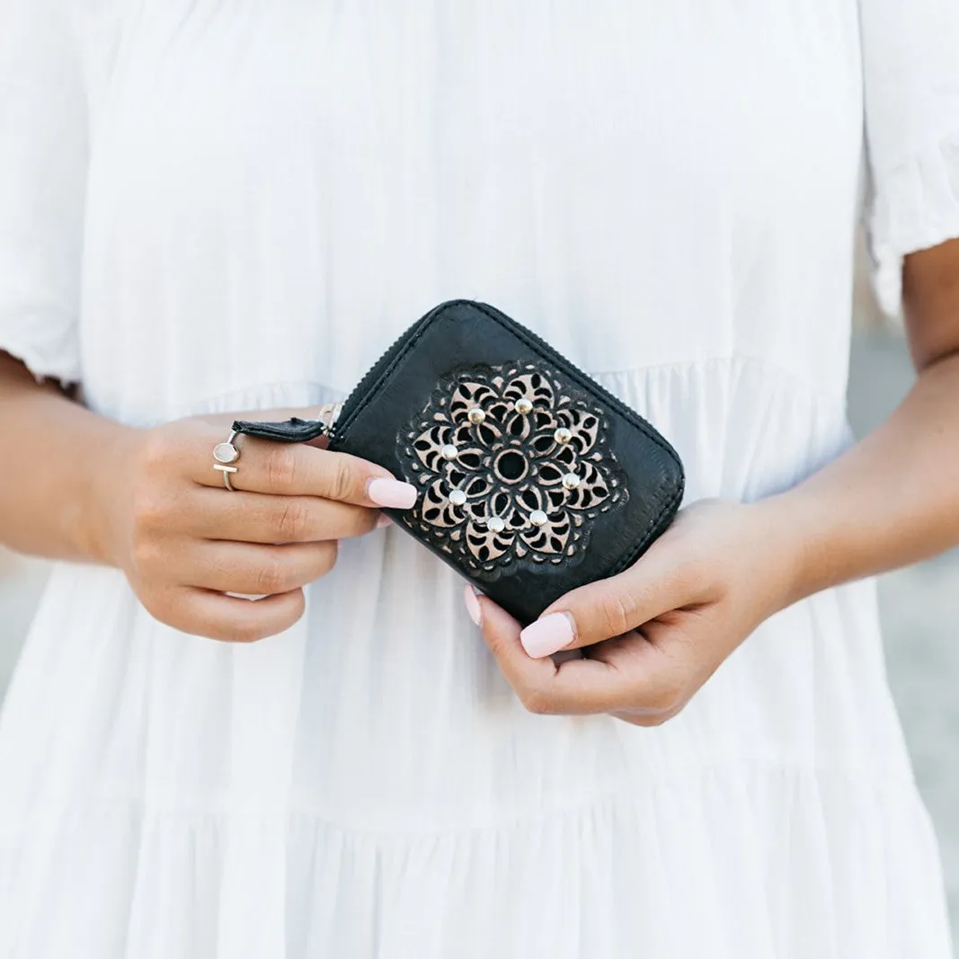 Summer Mini Zip Round Wallet- Vintage Tan
