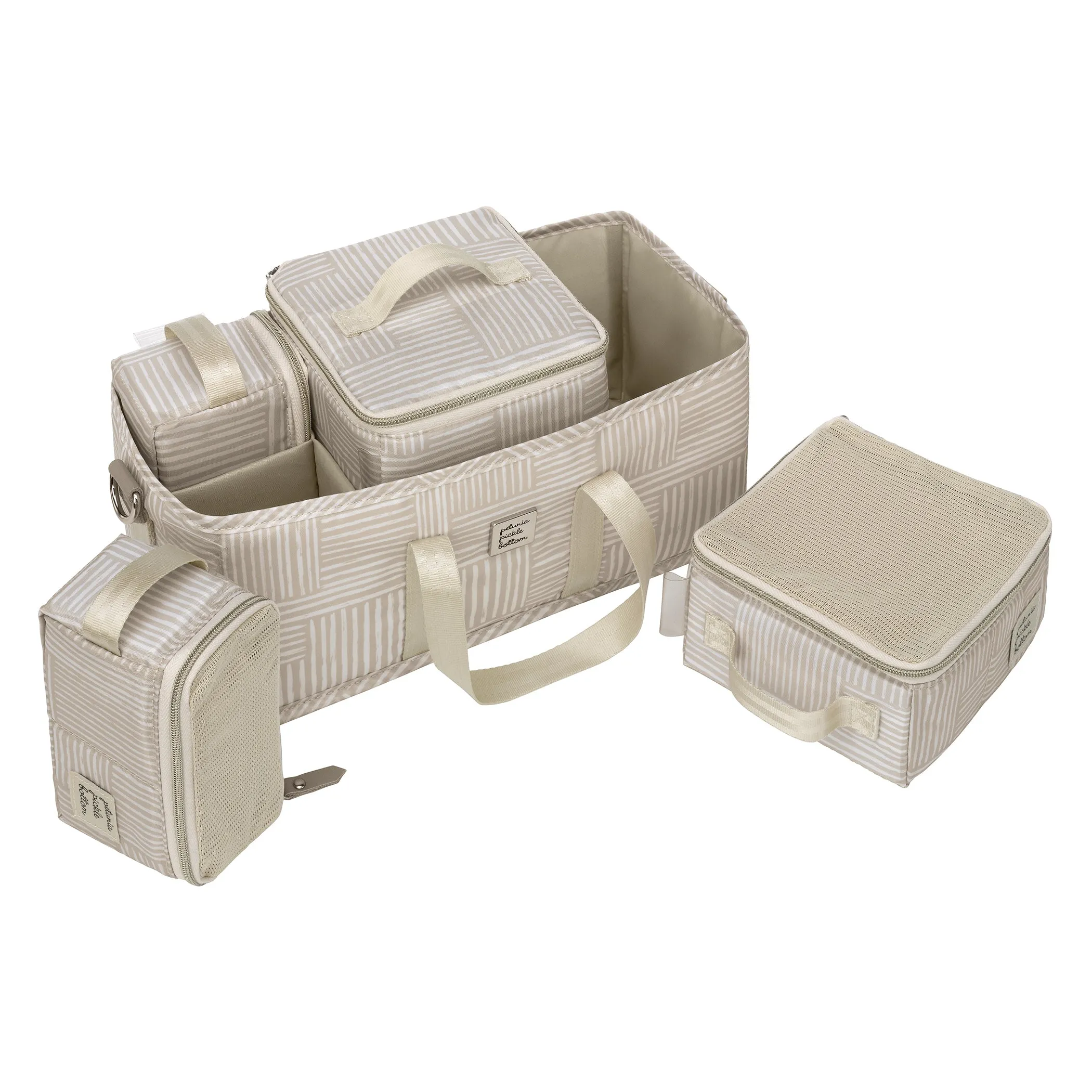 Sync Backpack in Grey Matte Cable Stitch, Deluxe Kit, Tandem Tote & Stroller Clips Bundle