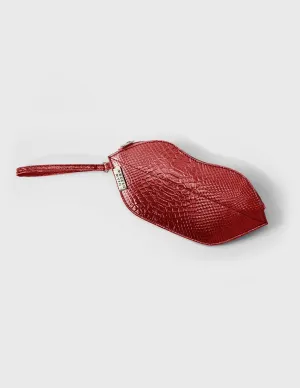 Textured Red Lips Shaped Metallic Makeup Pouch | Modern Myth