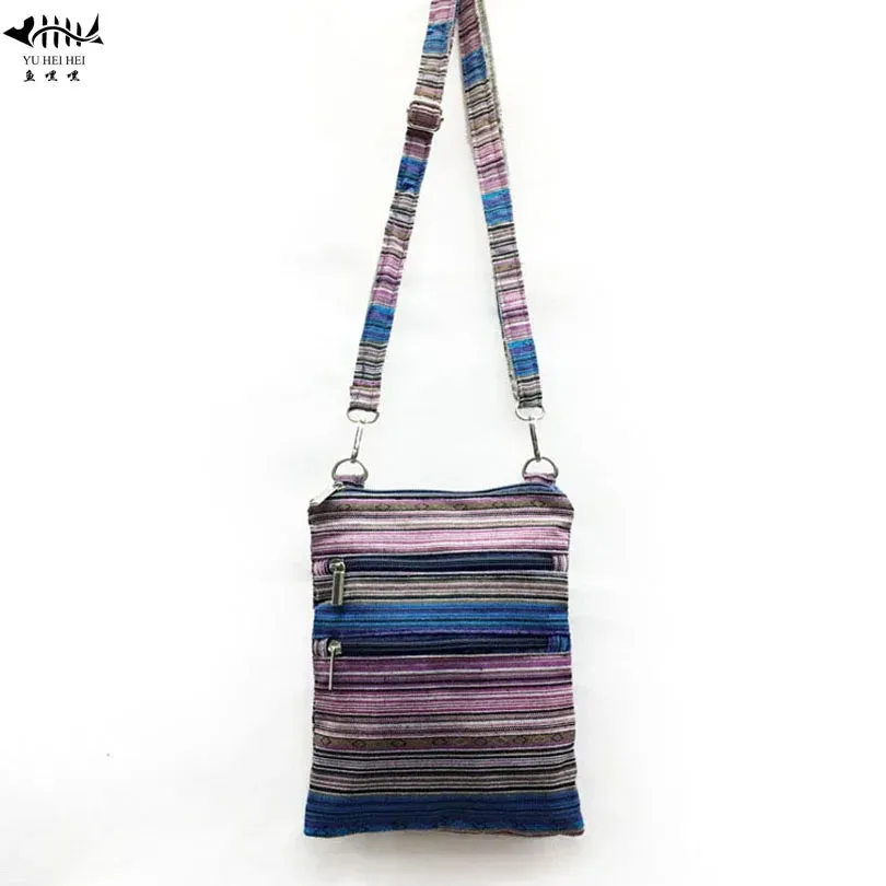 UAKISS  -  Small Sling Crossbody Messenger Bag for Women Bohemian Hippie Hobo Bags Cotton Canvas Double Zipper Bag Women Lady Shoulder Bags