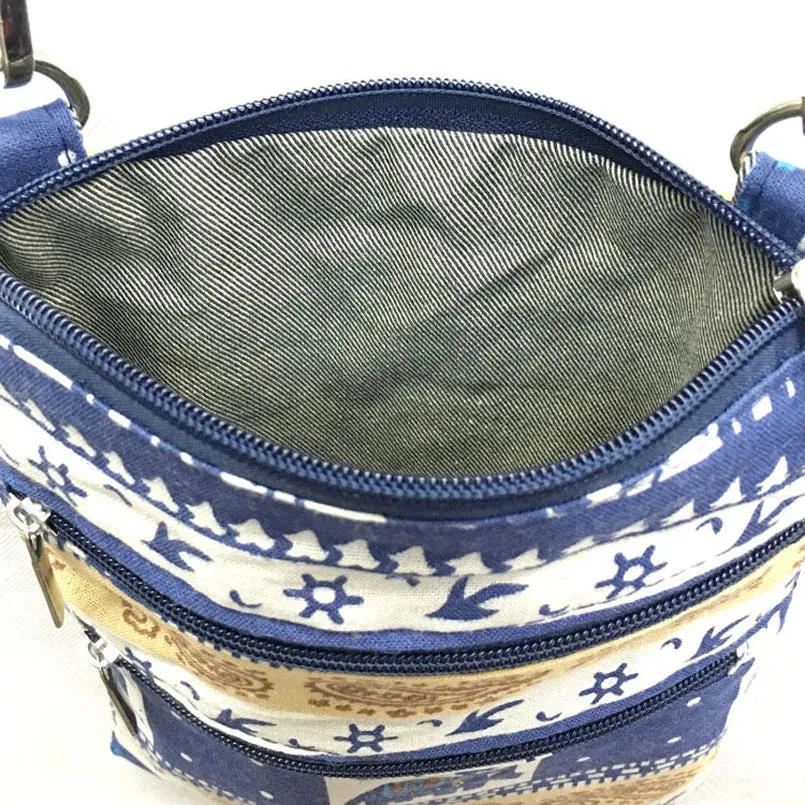 UAKISS  -  Small Sling Crossbody Messenger Bag for Women Bohemian Hippie Hobo Bags Cotton Canvas Double Zipper Bag Women Lady Shoulder Bags