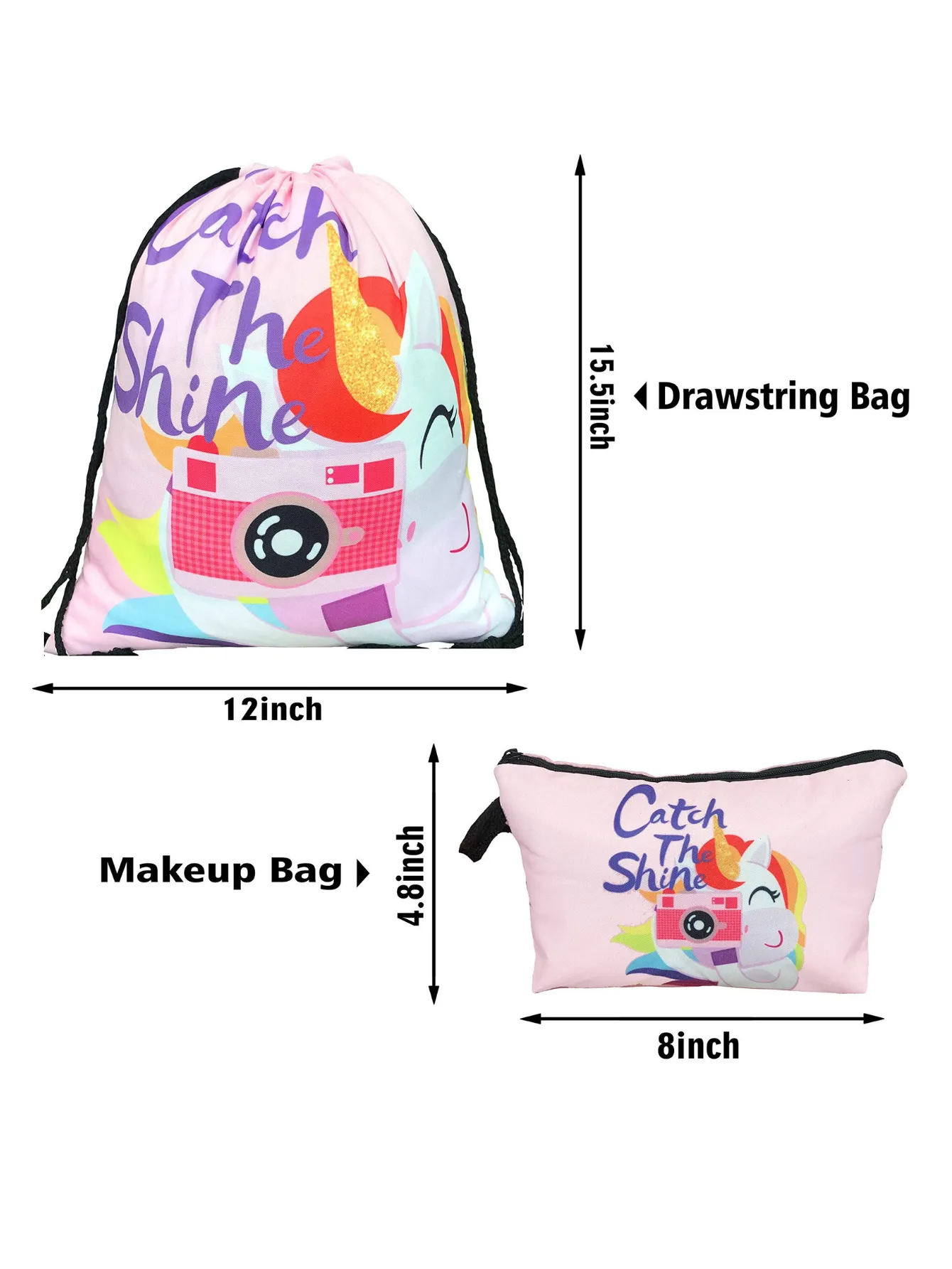 Unicorn Gifts for Girls - Unicorn Drawstring Backpack/Makeup Bag/Bracelet/Necklace/Hair Ties/Keychain/Sticker (Catch the Shine 4)