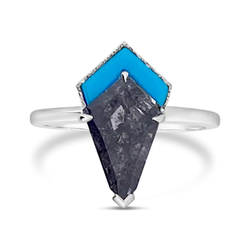 Unique Black Diamond & Turquoise Ring