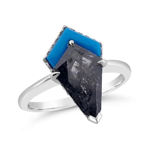 Unique Black Diamond & Turquoise Ring
