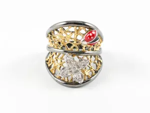 Unique Modern Ladybug 2 Tone Brass Ring