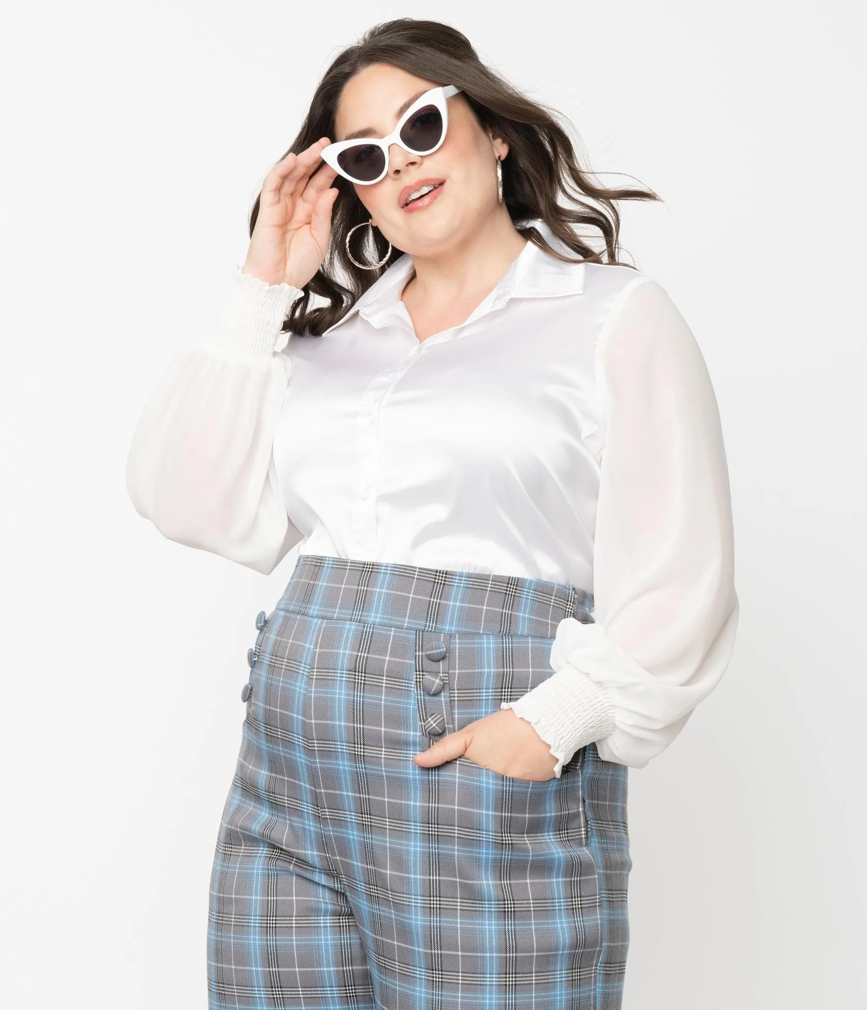Unique Vintage White Satin Jolene Blouse